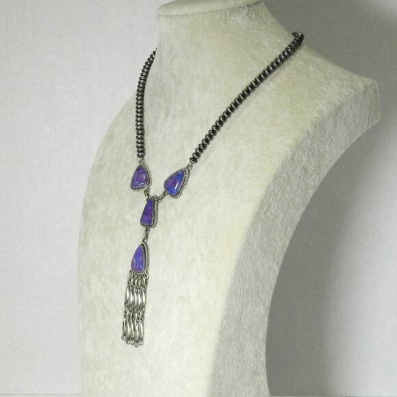 Vintage RB Running Bear Jewelry Purple-Copper Turquoise Necklace - Picture 2 of 7